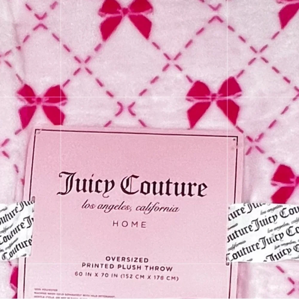 Juicy Couture - ‘Geometric Pink Bows’ Plush oversized throw 60“ x 70“ NWT. Firm!